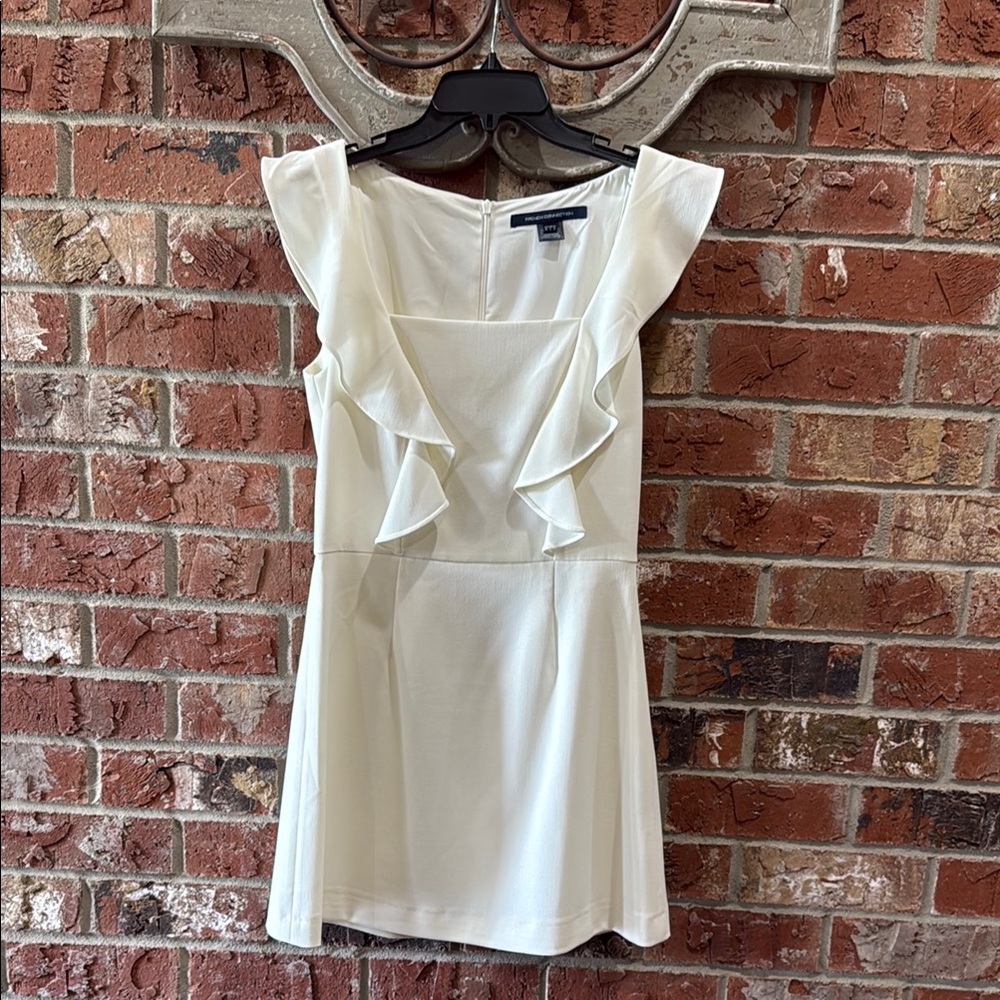 French Connection White Asymmetrical Ruffled Mini Dress